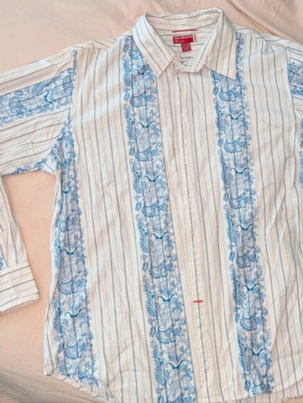 Guess Vintage 2000s Cream And Blue Detail Button Up, Men's 2XL